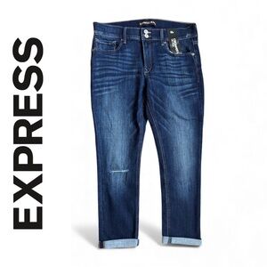🆕 Express Dark Blue Cropped Mid Rise Jeans Jeggings with a Cuffed Hem. Size 10R